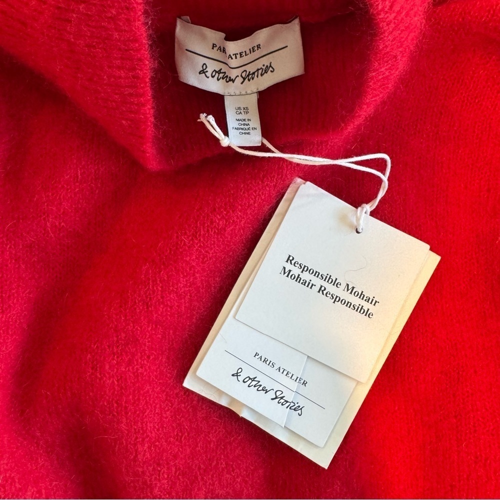 NWT & Other Stories Red Mohair Wool Rhinestone Cropped Sweater XS - Picture 11 of 11